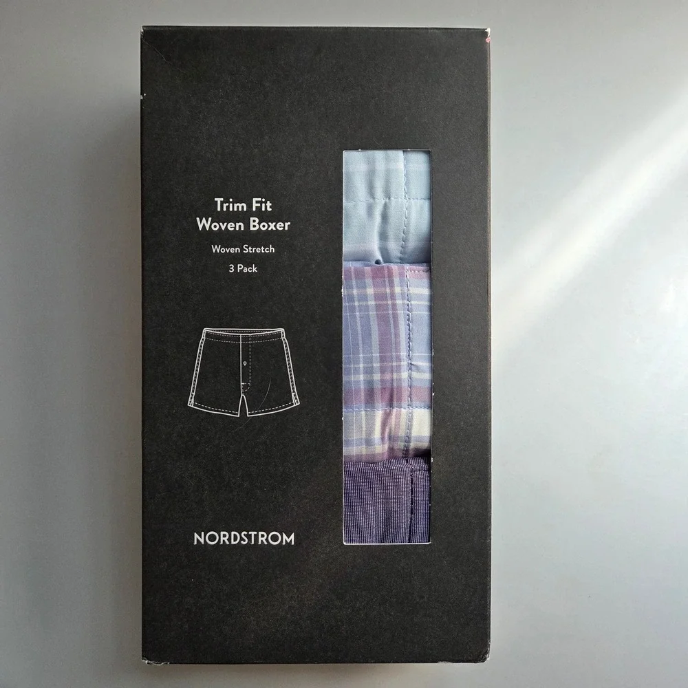 Nordstrom Mens Trim Fit Woven Boxer 3 Pack Woven Stretch Blue Plaid XXL(46)